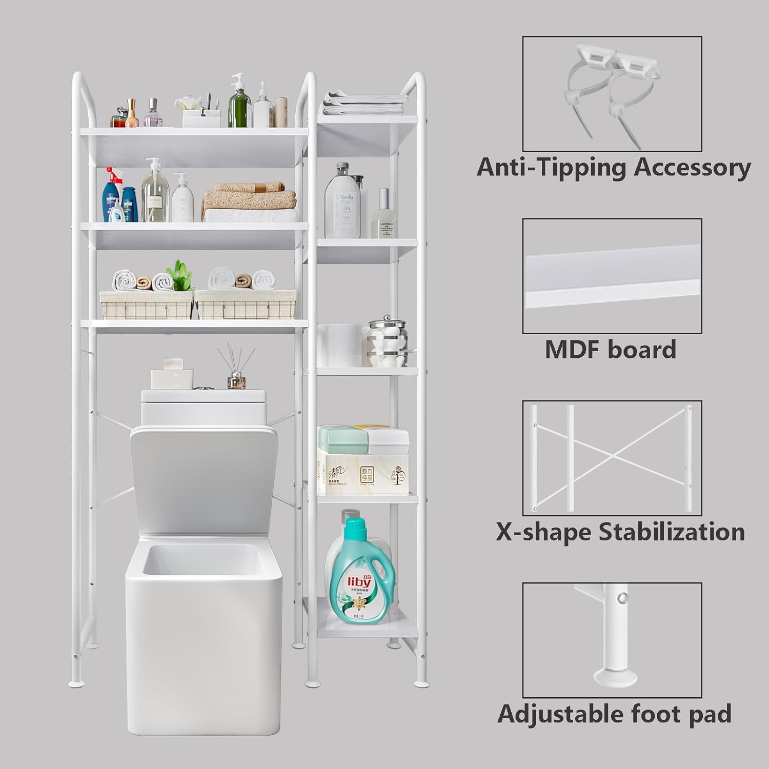 Over The Toilet Storage Bathroom Organizer Shelf Freestanding Space Saver with Toilet Multifunctional Rack Bathroom Organizer Towel Metal Deals For You Days