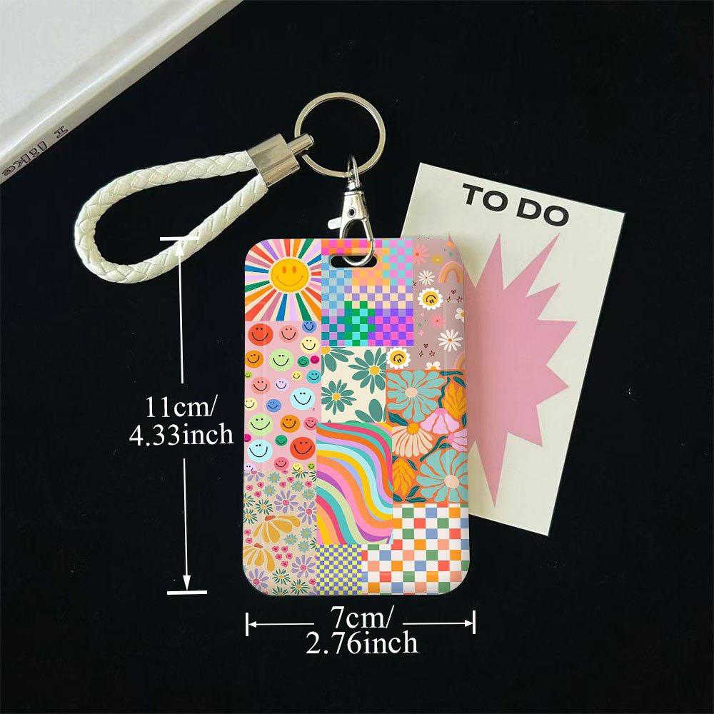 2 pieces of floral ID durable keychain badge holder, suitable for school nurses, office, bus card holder, keychain integrated student meal card, ins lanyard, factory card pick-up and drop-off ID protector, access control