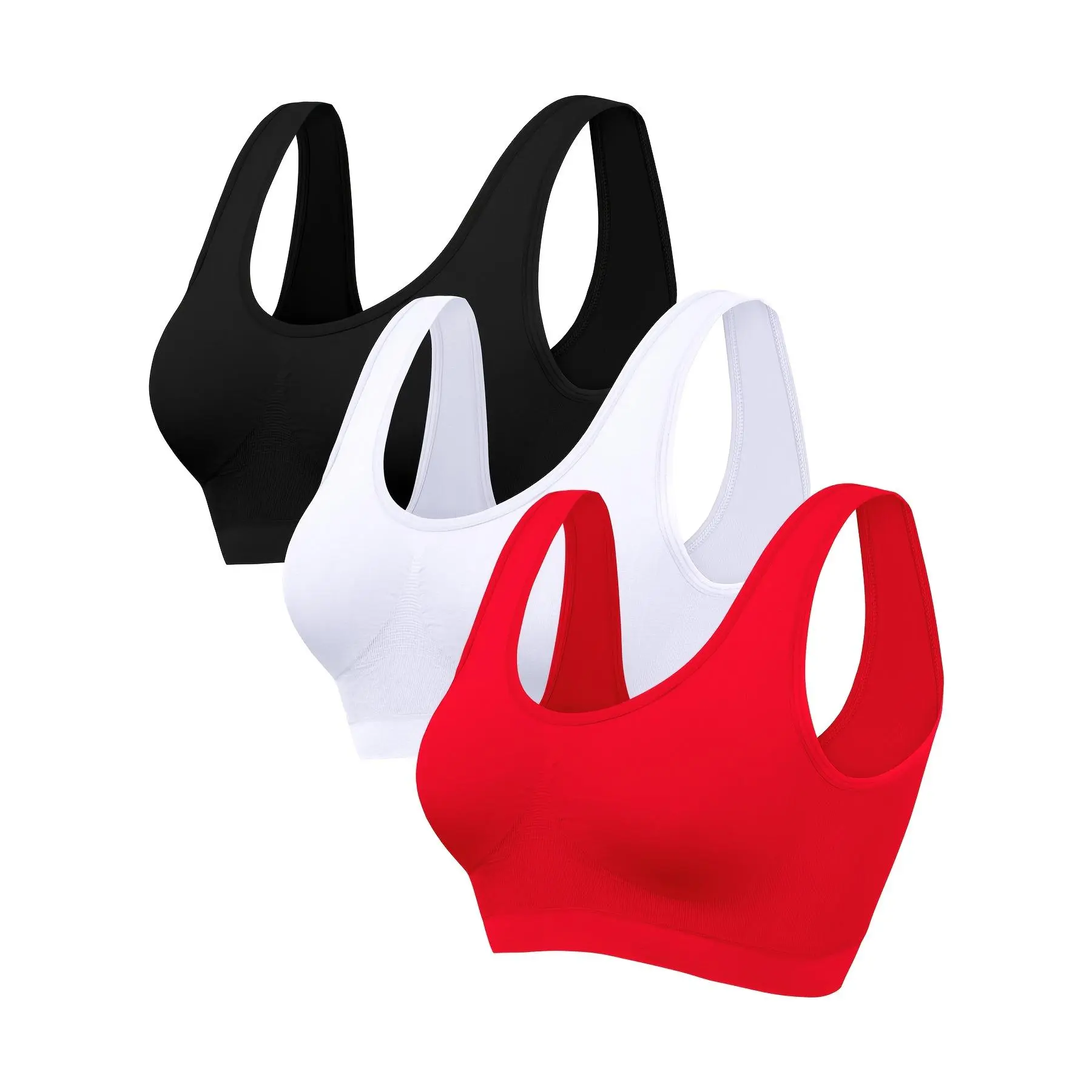 3-Pack Women's Seamless Sports Bras, Breathable Polyamide Knit Tank Tops, Supportive No-Padding Design for Running & Workouts, Multi-Size