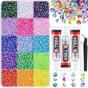 Home Supplies 18000Pcs Resin Jelly Rhinestones for Bedazzling, Multicolor 3mm Flatback Rainbow Gems, Bedazzler Kit with 3Pcs 10ml B7000 Jewelry Glue for Crafts Crafting Book Shoes Nail Art