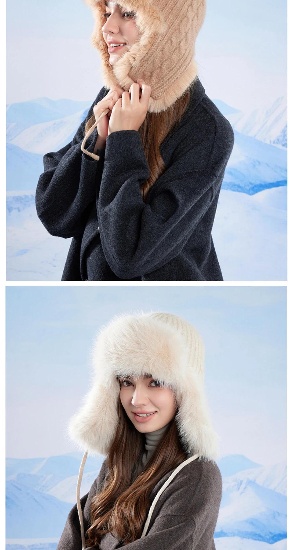 HT4895 Russian Hat New Thick Warm Fluffy Fur Hat Knitted Snow Ski Trapper Earflap Cap Women Winter Hat Ushanka Female Bomber Hat