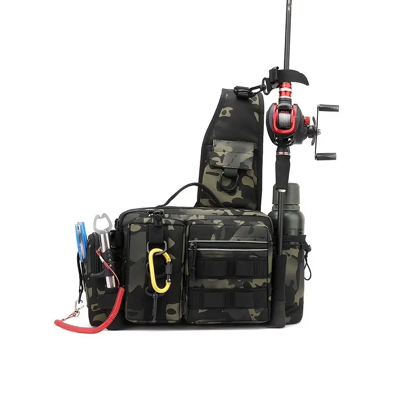 Waterproof Tactical Fishing Sling Bag for Men, Large Capacity Multi-Pocket Lure Tackle Storage, Adjustable Shoulder Strap, Outdoor Hiking Camping Bag
