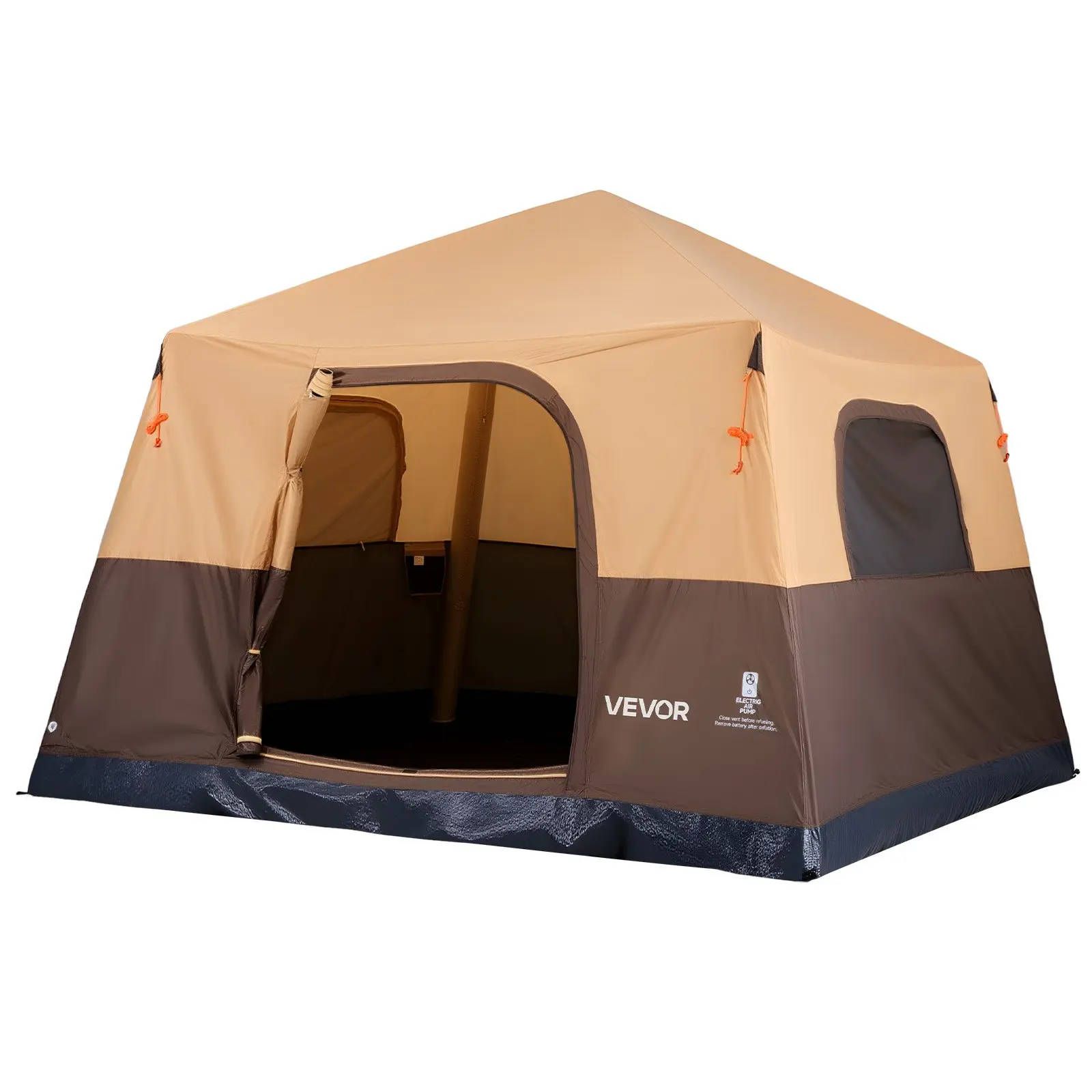 VEVOR Camping Tent, 6 Person Inflatable Cabin Tent with Rechargeable Pump, TPU Air Tube & 4 Large Mesh Windows, Portable Easy Setup Waterproof with Carry Bag for Family Outdoor Camping & Hiking, Beig