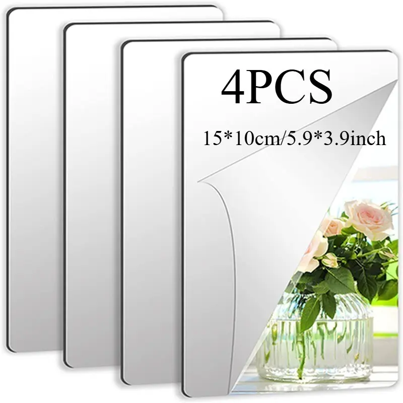 4-Piece Large Acrylic Mirror Tiles, Self-Adhesive Full-Length Mirror, Modern Home Decor, Bathroom & Living Room Mirrors, Easy Installation