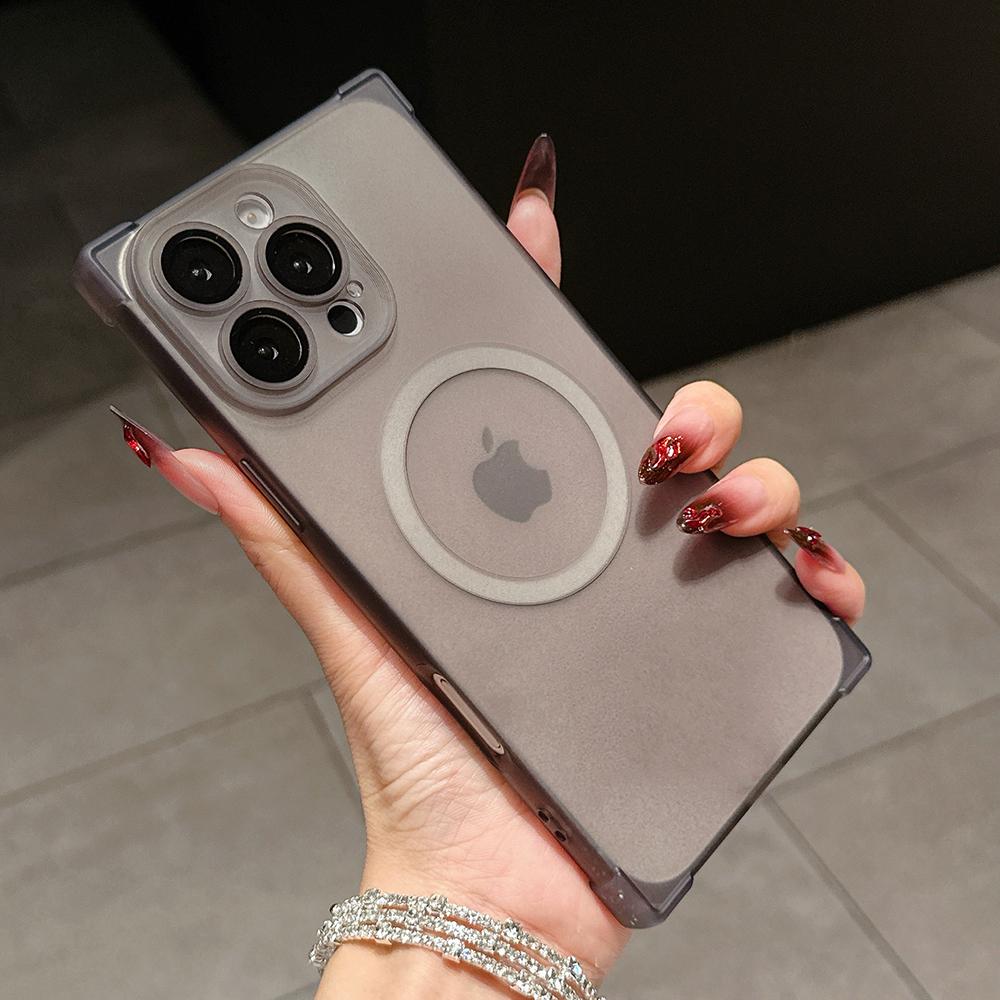 Rectangle Shape Wireless Charge Magnetic Shockproof Protective Case for iPhone 13 14 15 16 17 Pro Max For MagSafe Clear Cover