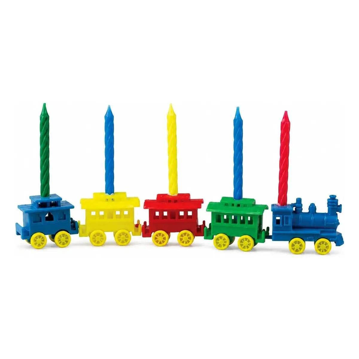 Colorful Plastic Train Themed Decorations Cake & Cupcake Toppers, 7x3 Inch, with 5 Candle Holders & 5 Candles Included, for Kids Train Theme Birthday Cakes, Train Pieces