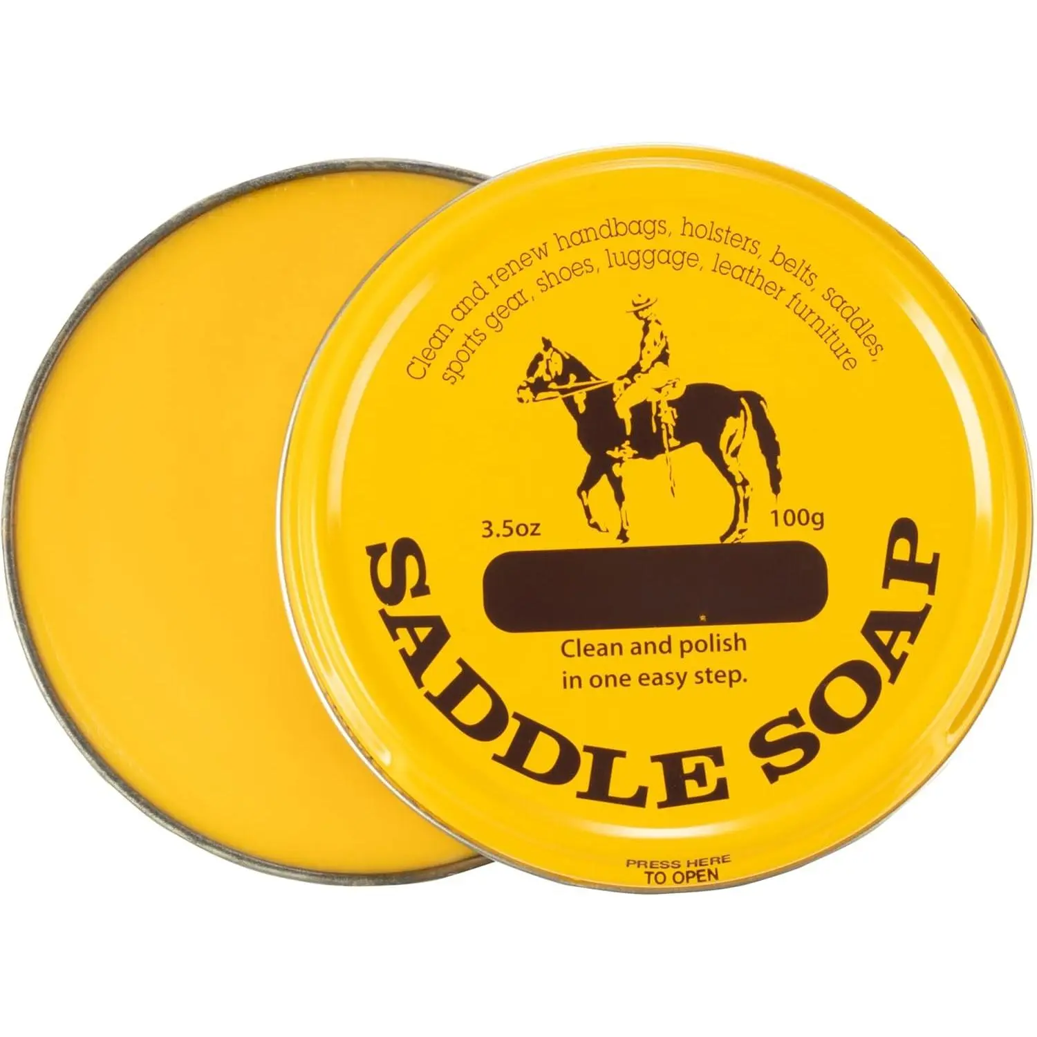 Yellow Saddle Soap for Leather (3.5 oz Tin) - Leather Cleaner & Conditioner to Soften, Protect & Restore Leathercraft - Leather Soap for  Seat, Couch, Shoe, Purse, Boot, Bag, & Saddles
