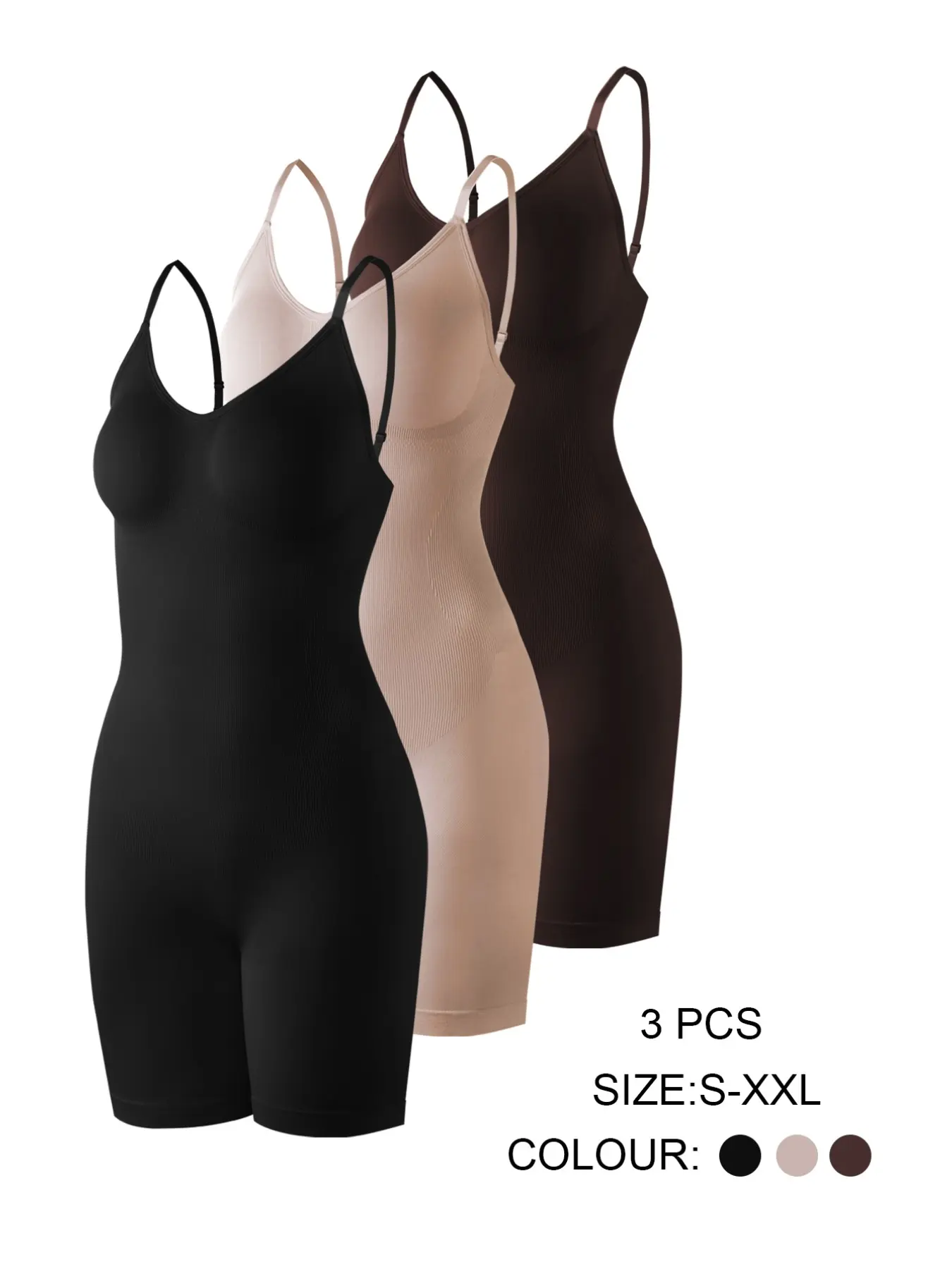 Adjustable Thin Straps V-Neck Seamless Ribbed Waist Cinch Full Body Soft Shapewear, Organic Textile, Casual Style, All Seasons