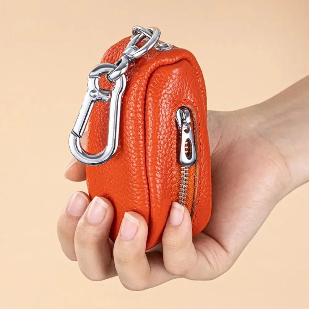 Portable Cowhide Leather Key Bag KeyChain Zipper Car Keys Case Solid Color Car Key Wallets Car Keys