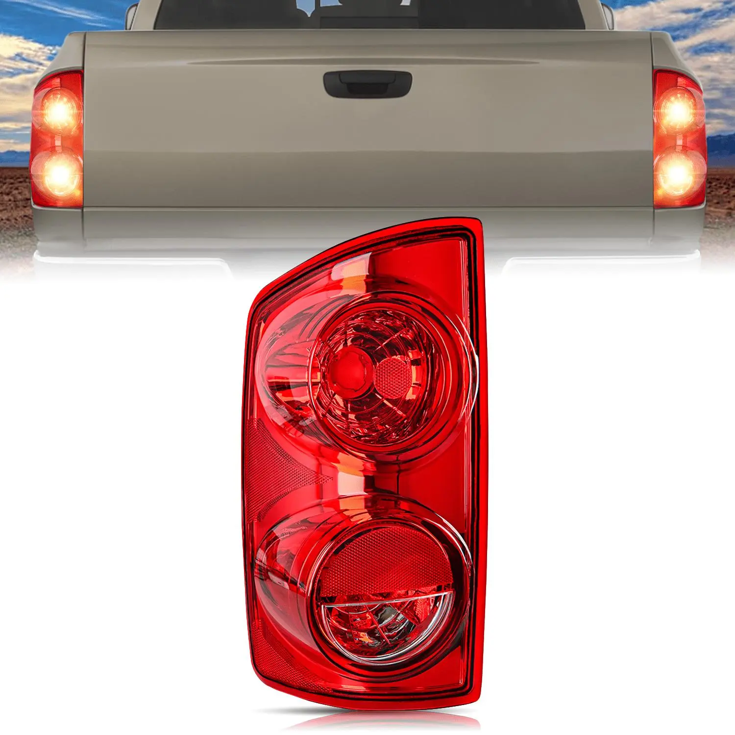Nilight Taillight Assembly Compatible with 2007 2008 Dodge Ram 1500 2007 2008 2009 Dodge Ram 2500 3500 Rear Lamp Replacement OE Style Driver Side Red Lens, Ram Trucks, High-Impact