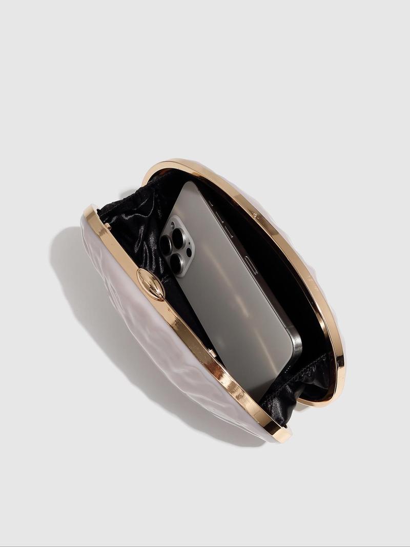 Women's Elegant Pearl Finish Long Hard Box Handheld Purse, Casual Shoulder Crossbody Bag, Trendy Exquisite Evening Bag, Crossbody Clutch