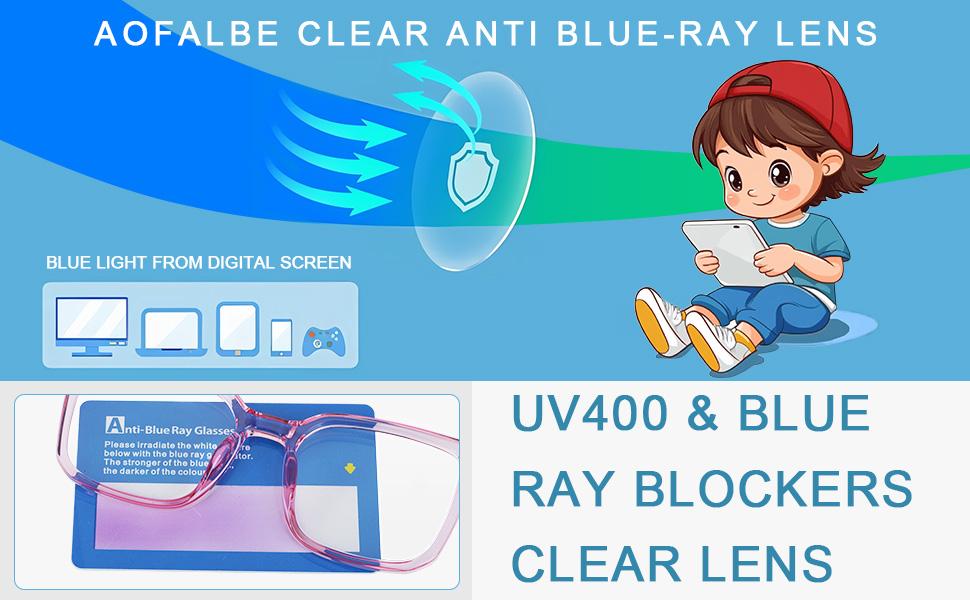 Blue Light Blocking Glasses for Girls Boys, Anti Bluelight Clear Reading Glasses, Computer Fake Glasses UV400