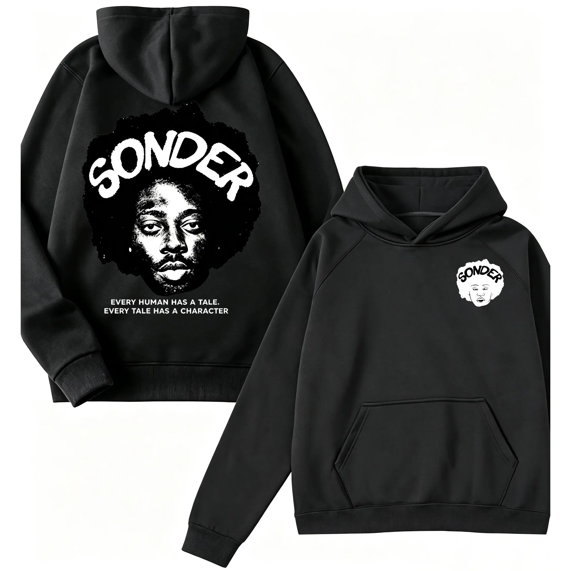 ? ? Sonder Double‑Sided Print Hoodie, Vintage Afro Portrait Graphic Pullover Hooded Sweatshirt Men Retro Streetwear  Hoodie
