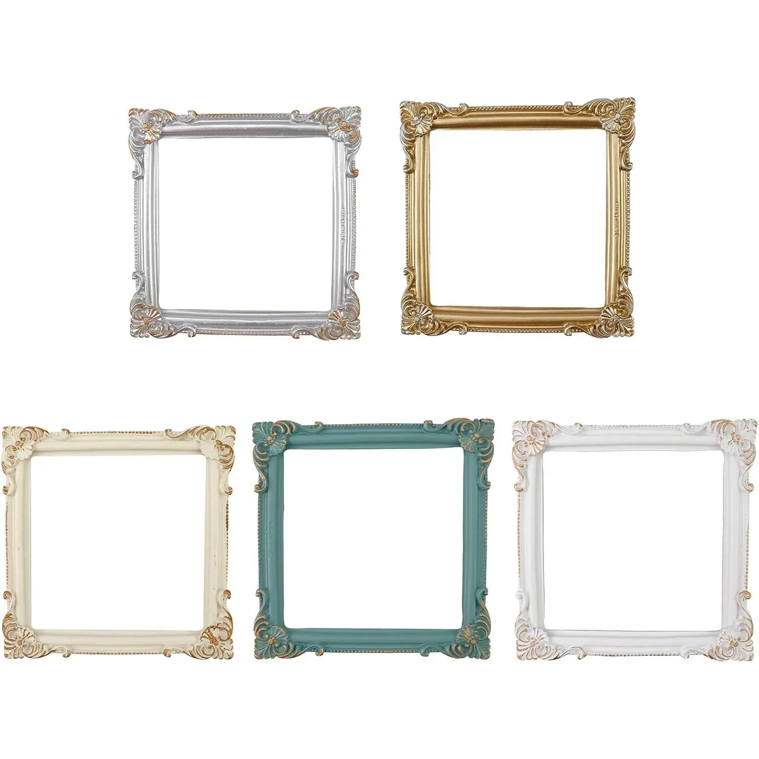 5 PCS Mini Vintage Resin Frames Small Photo Frames Square Picture Frames for Tabletop Display Home Decor Wedding (5 Colors)