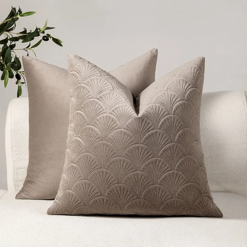 2-Pack Solid Color Throw Pillow Covers, 45x45cm, Simple Fan Pattern, Refreshing Comfortable Soft Breathable Fabric, Bohemian Farmhouse Neutral Style, Square Decoration for Living Room Sofa, Bedroom Bed Head, Without Core