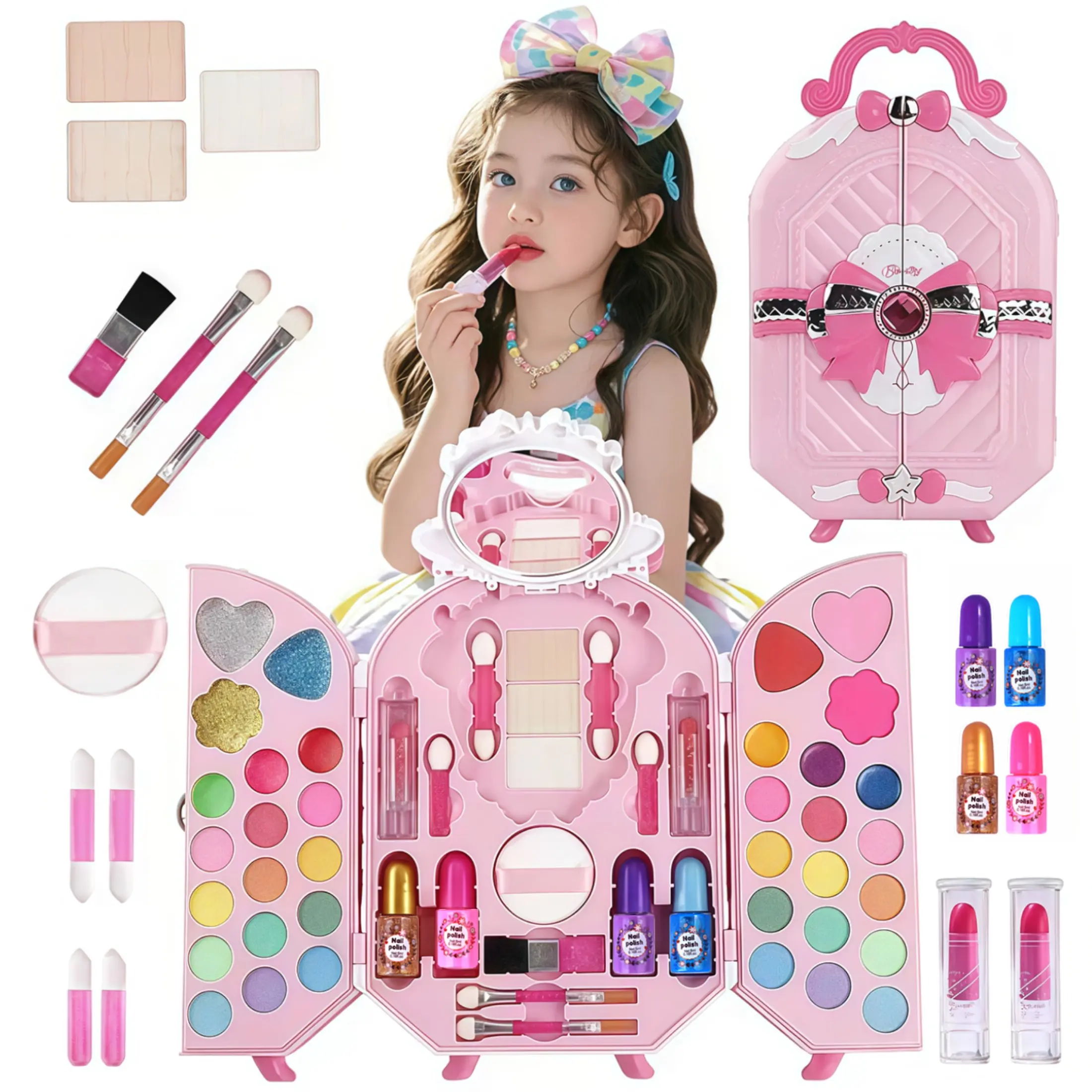 Small Makeup Set Travel Bag, Portable Cosmetic Organizer, Role Play Dress-Up, Washable, Multiple Cosmetics, Suitable for Girls Aged 3+
