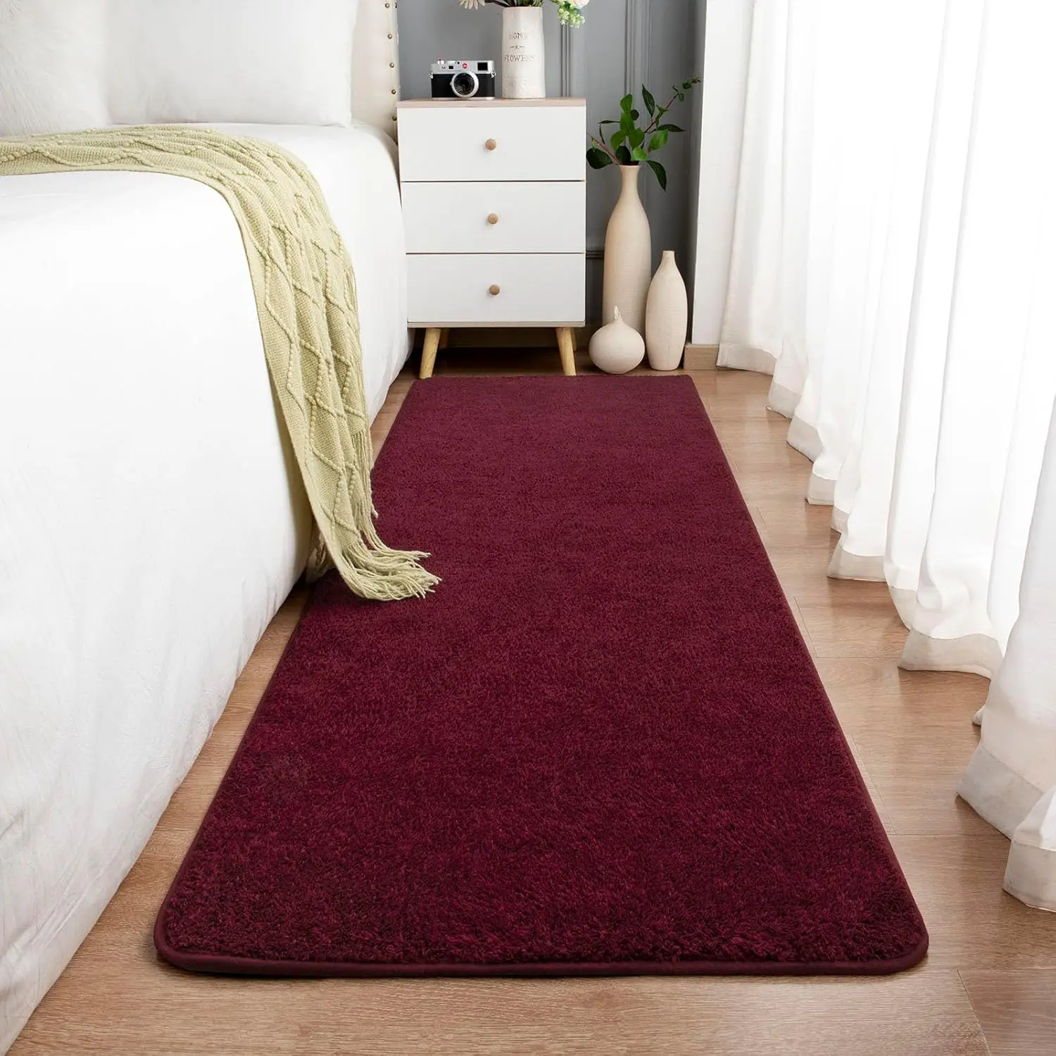 Burgundy Red Area Rugs for Bedroom Living Room, 2x6  Indoor Memory  Rug, Modern Washable Rugs for  Boys Girls Room, Dorm Bedside Shag Carpets for  Decor