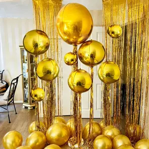 Golden 4D Round Metal Foil Balloon, Perfect for Birthday Parties, Christmas, Baby Shower, Wedding Decorations, Elegant Event Accessories