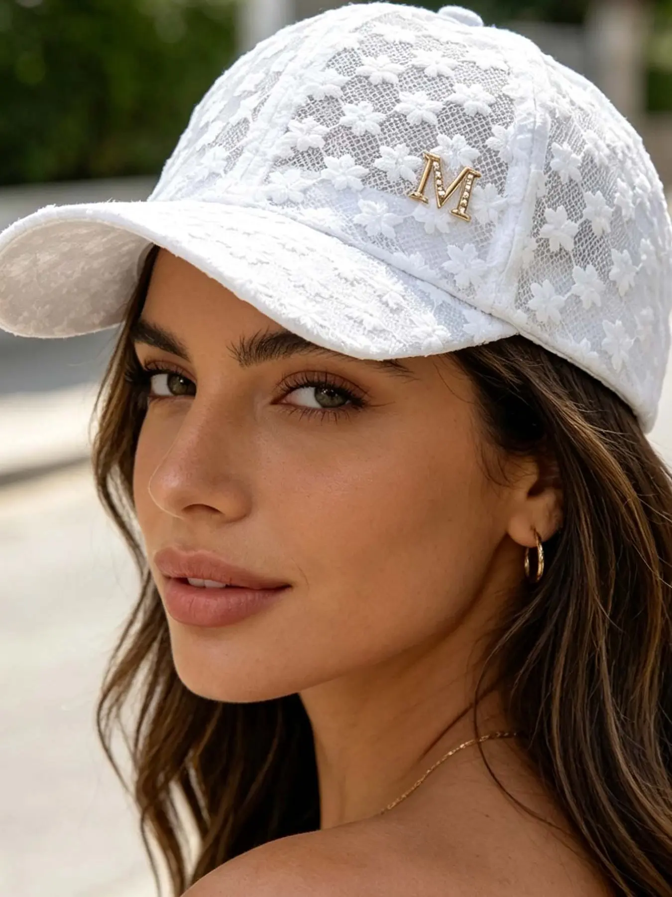 Women's Lace Small Floral M Logo Baseball Cap for Summer Breathable Sun Hat, Outdoor Sports Cycling Hiking Boho Style