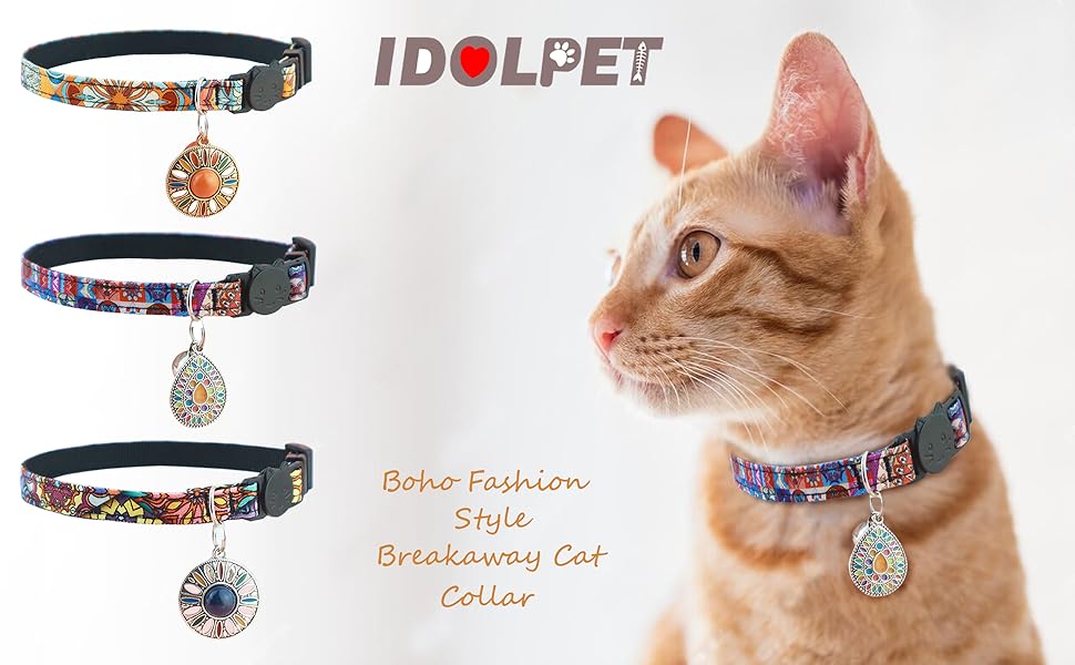 2 Pack Cat Collar Breakaway Cat Collar Set with Tassel Tribal Aztec Pattern Adjustable Safety Kitten Collar with Bell (Orange + Blue)…
