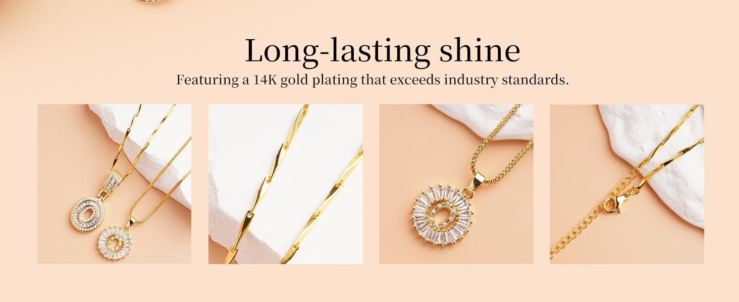 2 Pack 14K Gold Plated CZ Initial Necklaces for Women, 26 Letters Personalized Name Jewelry, Double Layer Couple Necklace Set, Perfect for Birthday & Mother's Day Gifts, Suitable for Banquets, Parties & Daily Wear