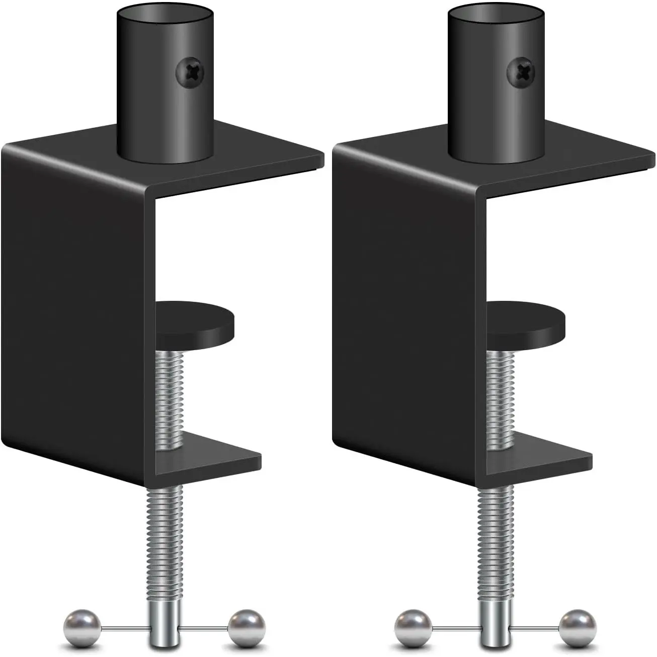 2 Pack Heavy Duty Metal C-Clamp with 1" Top Hole | Adjustable Microphone Desk Mount |  Compatible with Mic Stands, Poles & Table Clips | Durable Steel Construction &  Knob