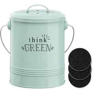 Compost Bin for Kitchen Counter 1.2 Gallon Countertop Composter with Extra Smell-Absorbing Filters and Inner Bucket for Easy Cleaning Food Waste Bin for Kitchen with Lid (Mint)