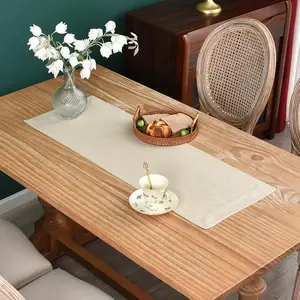Farmhouse Rustic Table Runner Solid Beige Rectangular Table Runners Faux Linen Table Runner for Everyday Use Kitchen Dining Party Table 13x36 Inch