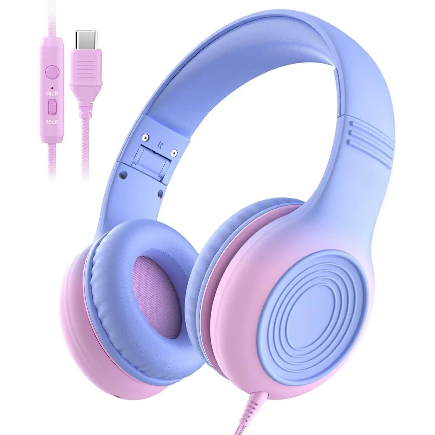 Upgrade Over-Ear Light Weight USB Type-C Plug Headphones with Microphone, Stereo Audio, Adjustable Fit, 85dB/94dB Volume Limit, Lightweight Design for Boys, Manufacturer Warranty for Mobile Devices