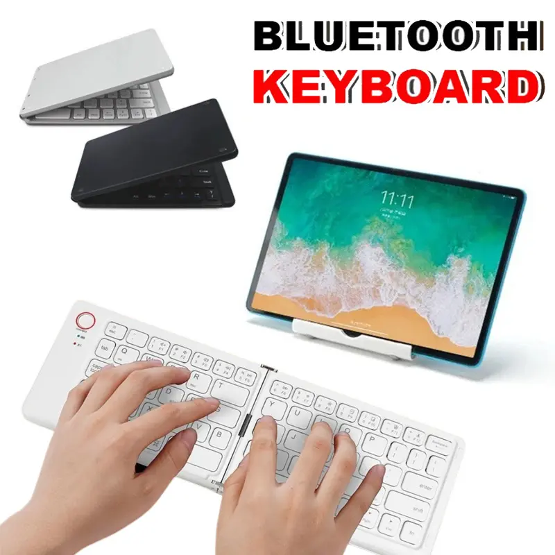 Foldable Bluetooth-compatible Keyboard, 67-Key Portable Folding Keyboard with Stand, Ultra-Thin Rechargeable Travel Keyboard, Syncs Up to 3 Devices