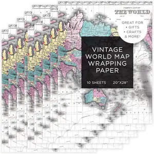 Wrapping Paper Sheets - Travel  Wrap with Old World Map Design, 10 Large  Wrap Sheets,  Map Wrapping Paper for Birthdays & Holidays, 28 x 20 Inches