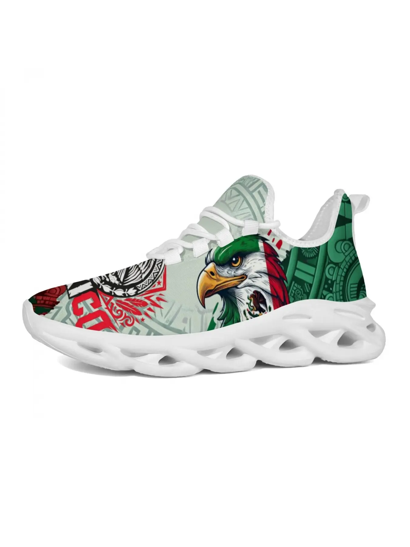 Cool Mexico Flag Man Woman Universal Outdoor Lightweight Low Top Sneakers Simple Personalized Thick Sole Comfortable Lace Up Running Shoes Versatile For Daily Outings Campus Wear Fashion Casual Shoes