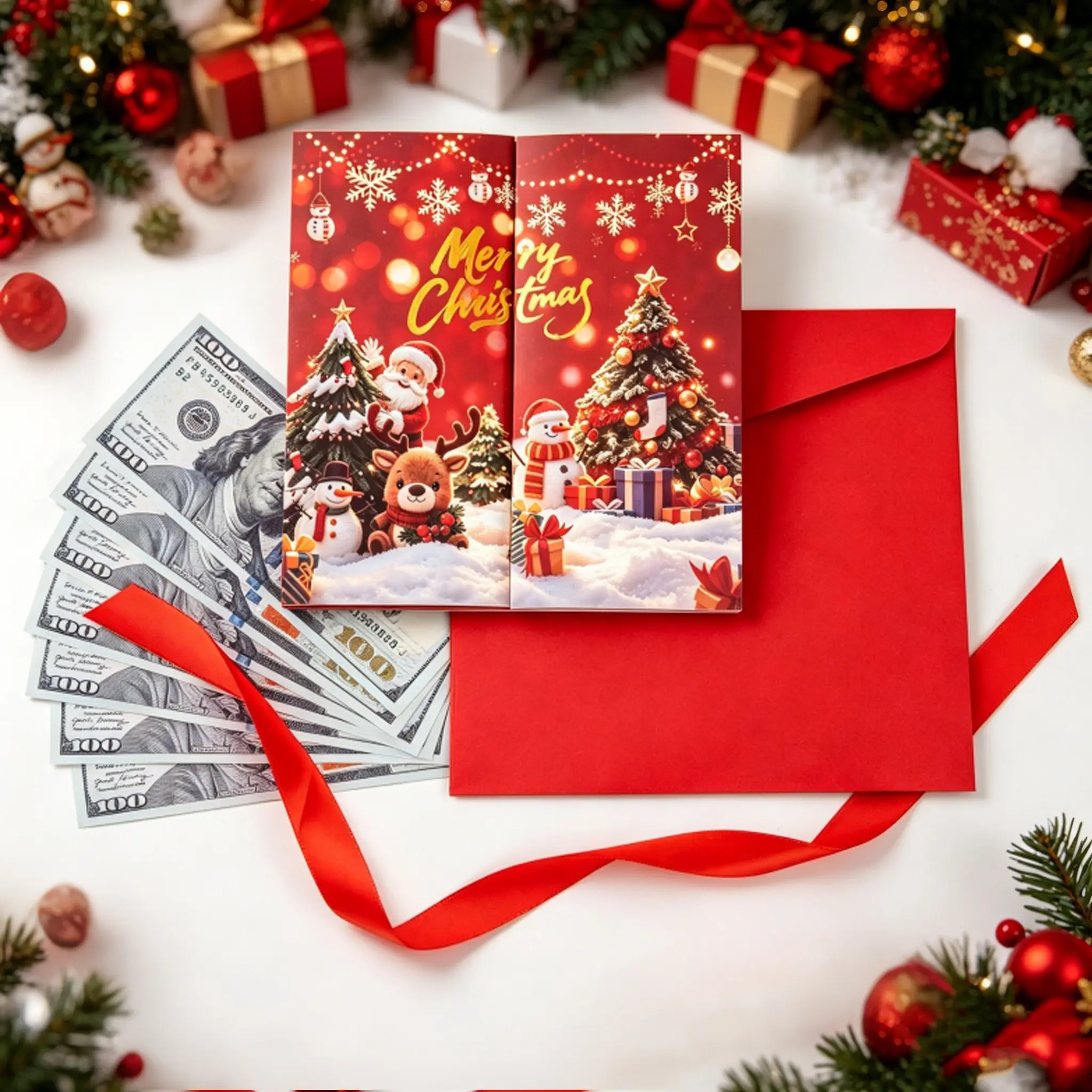 2026 New Christmas Foldable Envelope, Multi-Card Slot, Folding Usd Gift Card Holder, Holiday Gift Packaging, Festive Design