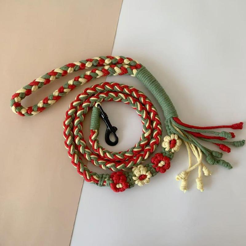 Universal Colorful Dog Leash - Handwoven Cotton Rope Lead for Small Medium Large Dogs - Heavy Duty & Soft Braided Pet Walking Leash - Creative Fashion Accessory for Outdoor Training