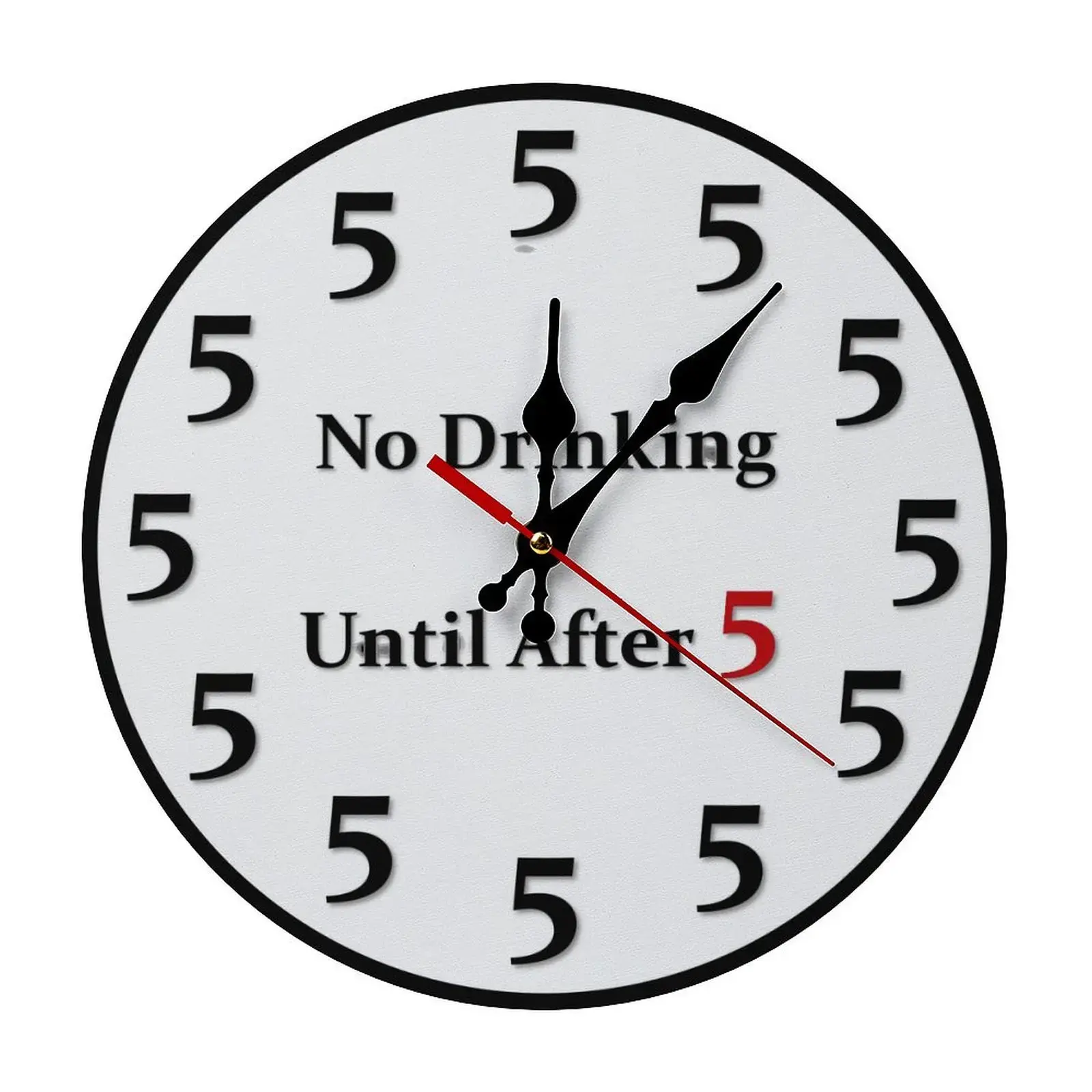 Easy assemblyNovelty Silent Non-Ticking Round Wall Clock - Funny "No Drinking Until After 5" Design, 9.8/11.8 in Silent Analog Wall Art, Home Decor for Bar, Kitchen, Silent Analog Clock, Wall Art Clock