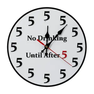 Easy assemblyNovelty Silent Non-Ticking Round Wall Clock - Funny "No Drinking Until After 5" Design, 9.8/11.8 in Silent Analog Wall Art, Home Decor for Bar, Kitchen, Silent Analog Clock, Wall Art Clock