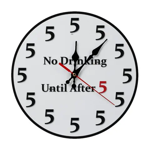 Easy assemblyNovelty Silent Non-Ticking Round Wall Clock - Funny "No Drinking Until After 5" Design, 9.8/11.8 in Silent Analog Wall Art, Home Decor for Bar, Kitchen, Silent Analog Clock, Wall Art Clock