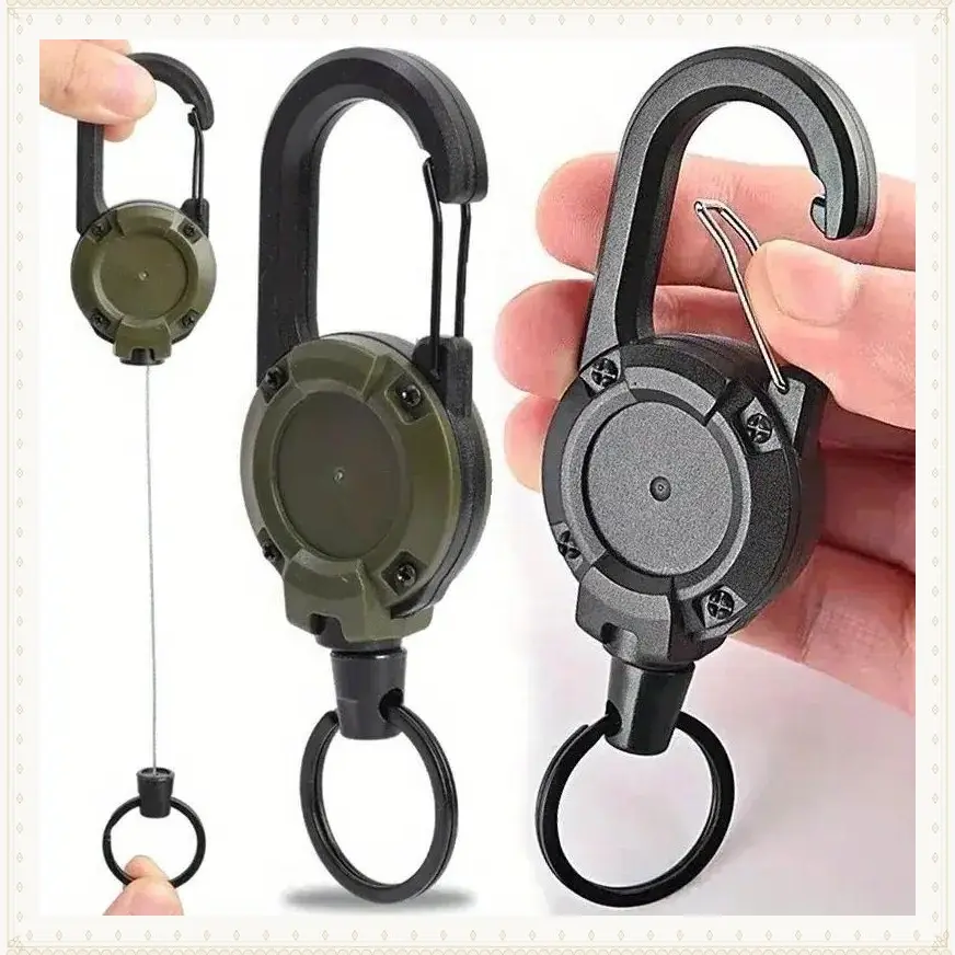 Heavy Duty Retractable Keychains - Multi-Function Fashion Carabiner with Super Strong Steel Cable, Easy to Use, Unisex Design for Hiking, Camping & Climbing, Keychain Lanyard