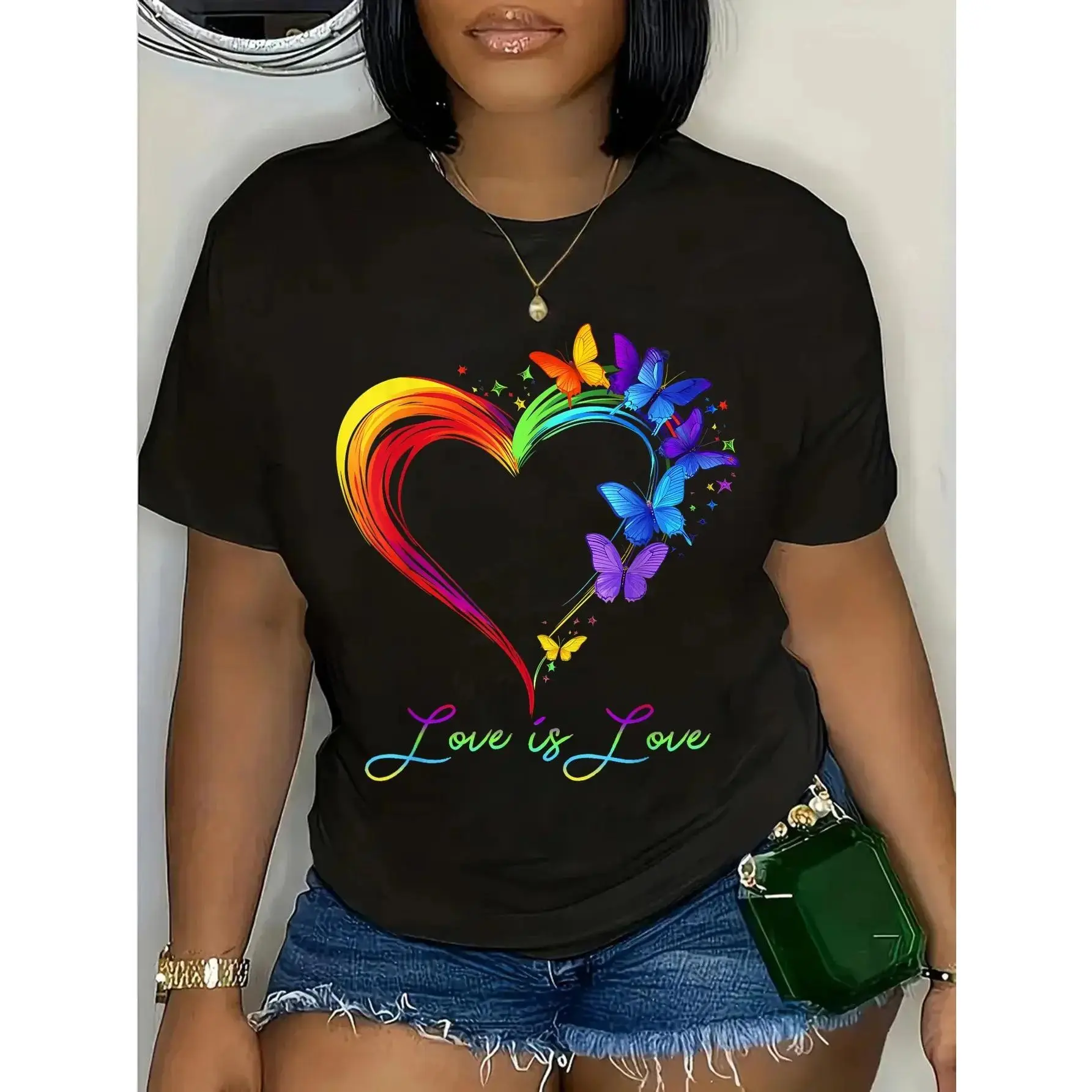 Rainbow Love Is Love LGBT Gay Lesbian Pride Butterfly Heart T-Shirt