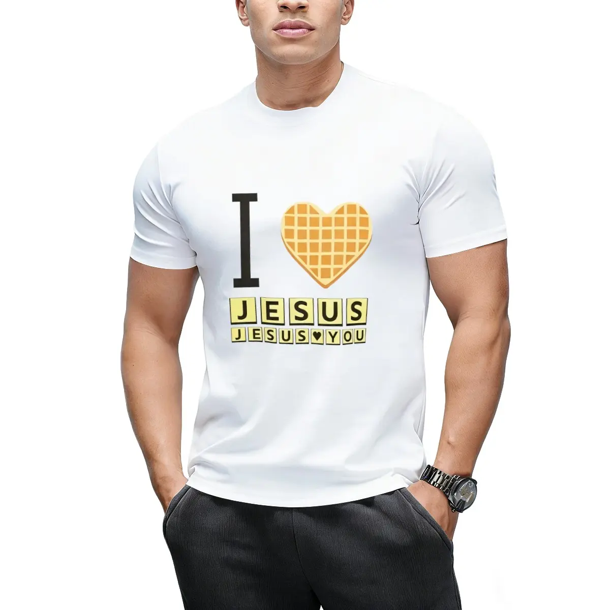I Love Jesus Jesus Love You Waffle Comfort Shirt, Bryce Crawford Merch, Christian Apparel Graphic Tee, Funny Christian Breakfast T-shirt, Unisex Casual  Cotton Inspirational Quote TShirt, TikTok Viral