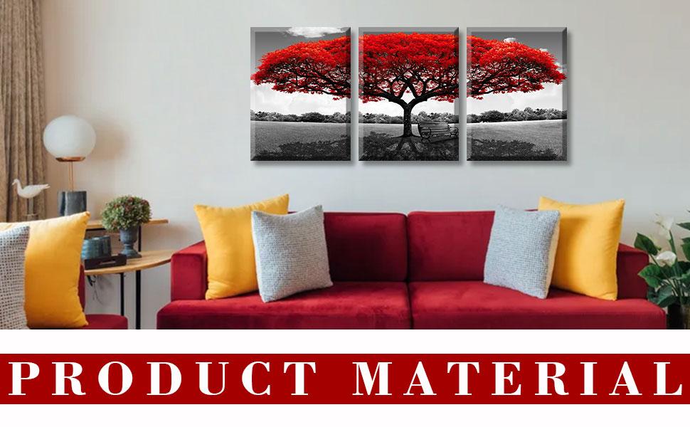 Tree of Life Canvas Wall Art for Living Room 3 Piece Red Tree Pictures for Bedroom Wall Decor Black and White Nature Scenery Painting Prints Modern Home Artwork Framed 12x16 Inch