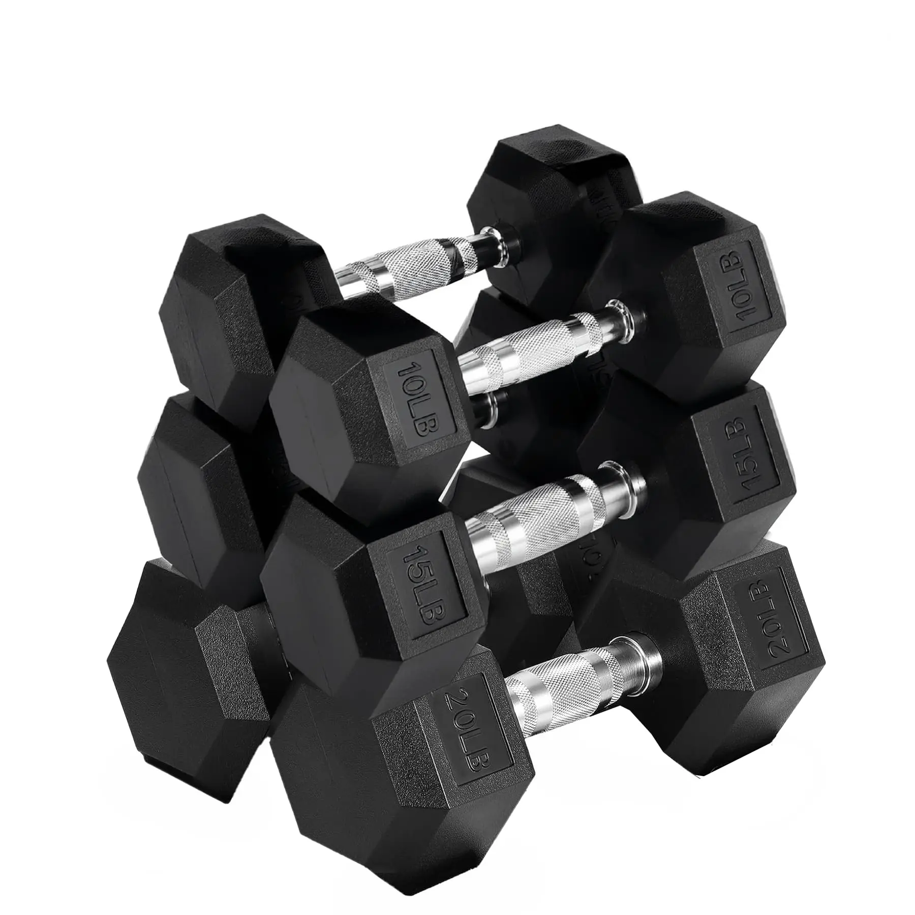 Rubber Hex Dumbbell Weights Set – Non-Slip Knurled Steel Handles – PVC & Rubber Coated, Anti-Roll Design – Multiple Weight Options for Strength Training, Home Gym, Professional Fitness Equipment