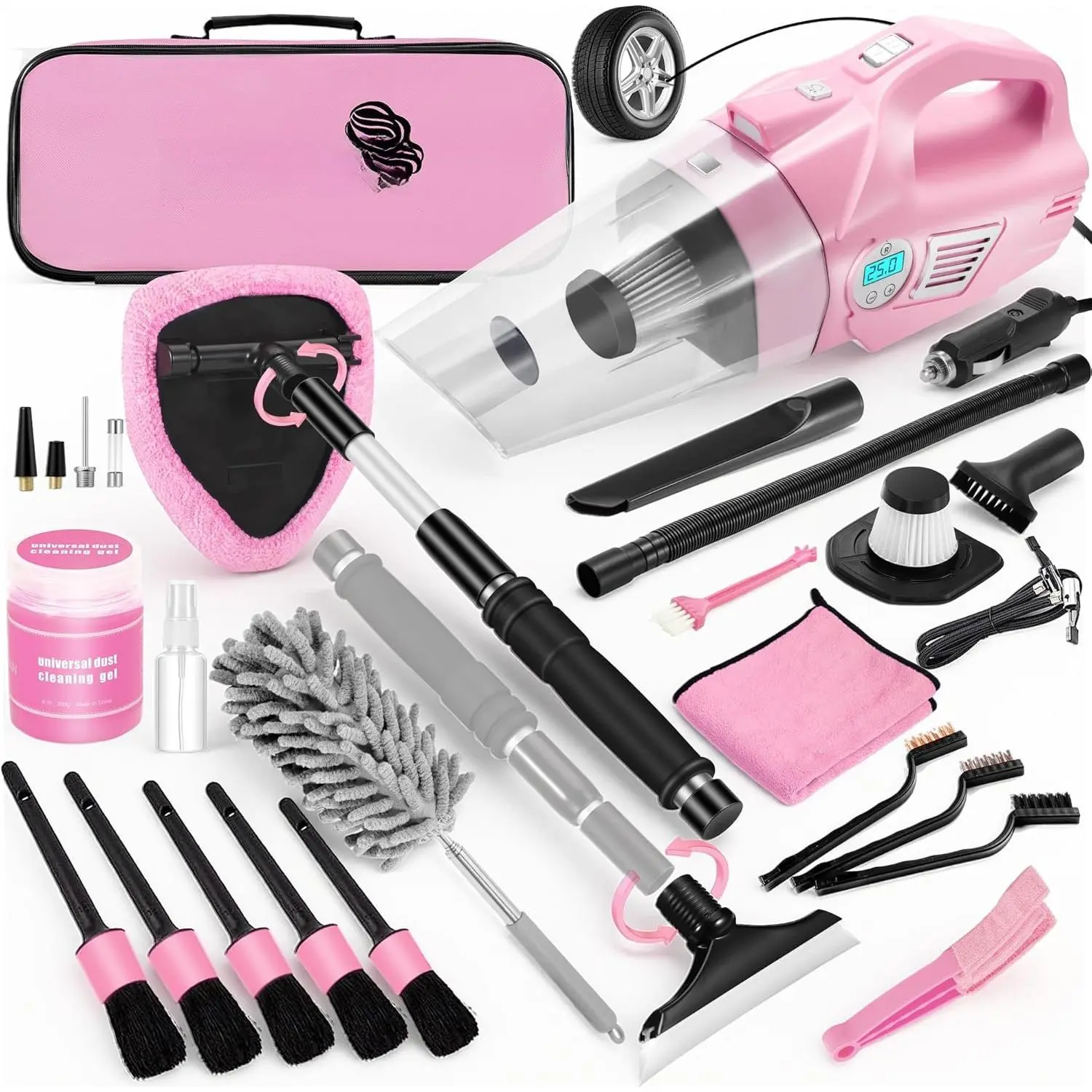 Cleaning Kit, 25 count Detailing Kit Interior with 4-in-1 Power Handheld Vacuum Cleaner, Detailing Brush Set, 2-in-1 Windshield Cleaner Tool,  Accessories for Cleaning,  for Women