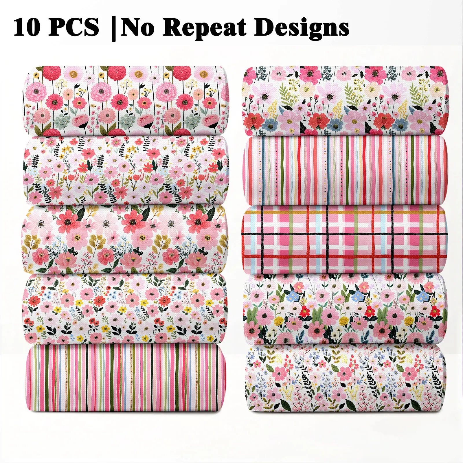 10PCS Cottagecore Spring Print Comfy Fabric, 23x55cm (9x22in) Classic Spring Pastoral Pattern Quilting Home Decor DIY Fabric Bundles
