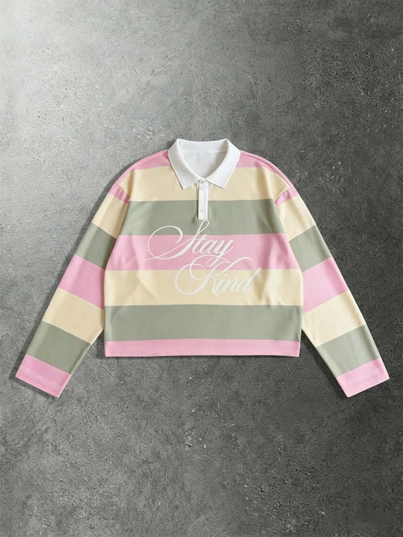 Preppy Spring Daily Streetwear Casual Graphic Unisex Loose Fit Soft Contrast Stripe Lapel Collar Button Up Long Sleeve Polo Shirt For Daily Commute Outdoor Gathering Weekend Vacation Fashion Tops For Young Men And Women