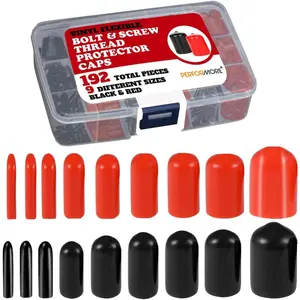 192 Pieces Rubber End Caps Screw Cap Covers Thread Protector Rubber Tips Red & Black Vinyl Flexible Bolt & Screw Thread Protector Caps 9 Sizes in Plastic Case