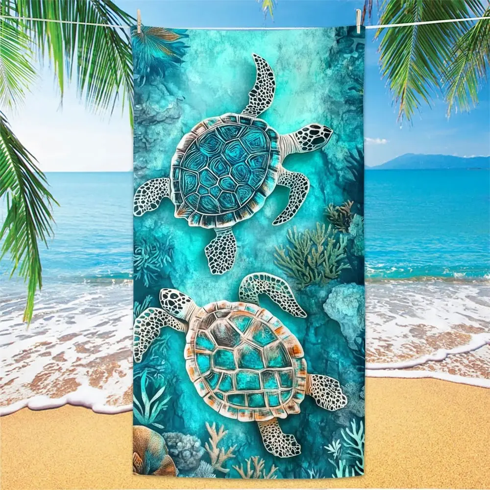 Blue Sea Turtle Beach Towel, Ultra-Fine Fiber Quick-Dry Bath Towel, Sand-Resistant Large Towel for Beach Vacation, Portable Camping Towel, Quick Drying Towels