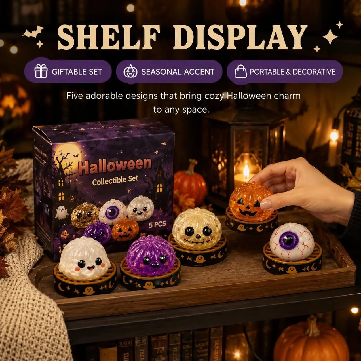 Halloween Ghost Jumbo Flashing Squeeze Toy Set, Cute Stress Relief Finger Toys, Portable Handheld Stress Reliever, Halloween Party Gift, Candy Bag Filler, Holiday Gift