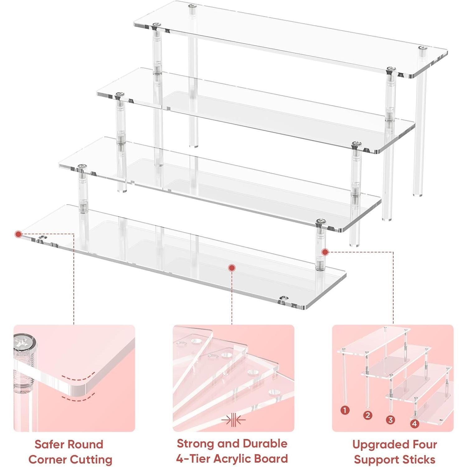 4 Tier  Display Risers, Clear Perfume Organizer Stand, Large Cupcake Stand Holder, Dessert Display for Party, Display Shelf for Figure and Collection, Riser Stand for Decoration and Organizer
