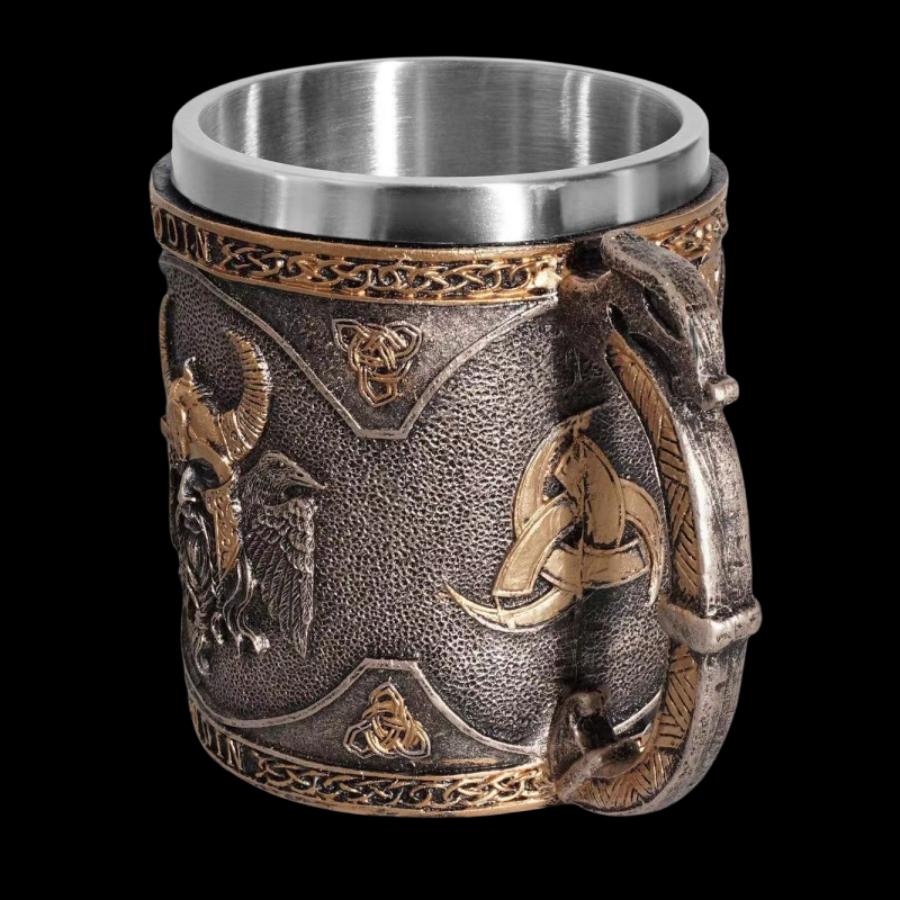 Vintage Odin Pattern Coffee Mug, 1 Count Stainless Steel Double Wall Insulated Mug with Handle, Drinking Cup for Home Office Use